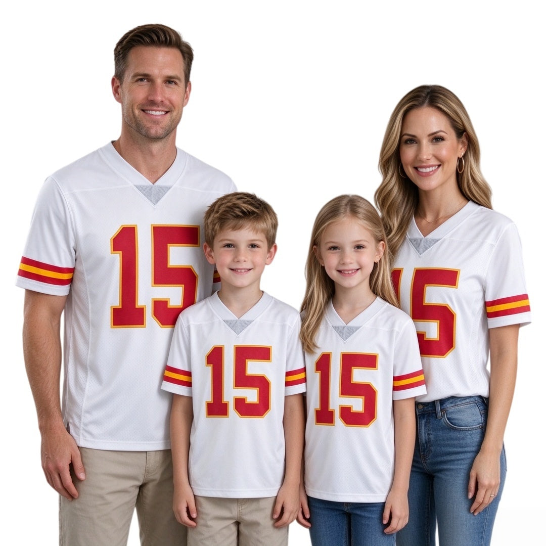 Breathable Mesh Football #15 White Jersey for Whole Family, Matching Fan Outfit | Free Shipping + Free Knit Hat Wholesale