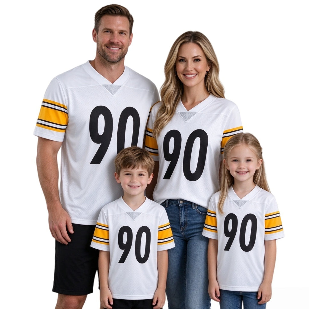 Breathable Mesh Football #90 White Jersey for Whole Family, Matching Fan Outfit | Free Shipping + Free Team Knit Hat